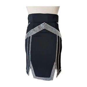 NWT‎ Philip Plein Couture Black and Crystal Studded Geometric Mini Skirt Size S